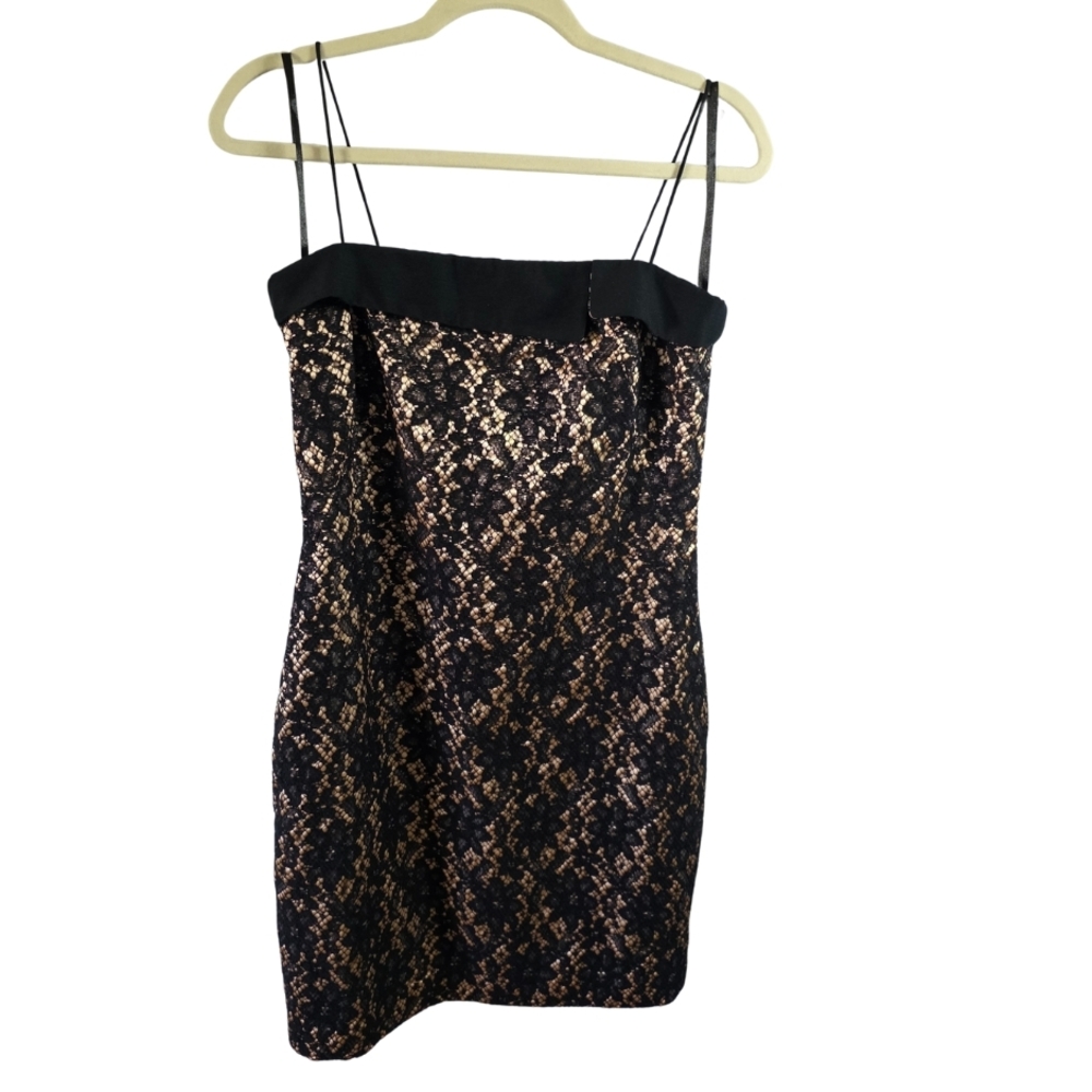 Talbots Petites Gold and Black Lace Spaghetti Strap Dress 6P NWT